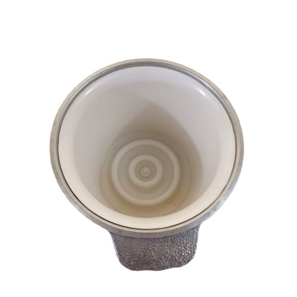 1940's Lined 9"x6.5" Pewter Ice Bucket Glass Lid Utensils Vintage Waffle Design - Picture 7 of 10